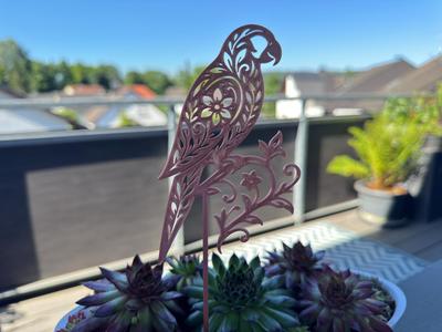 Floral Parrot with Plant Stake