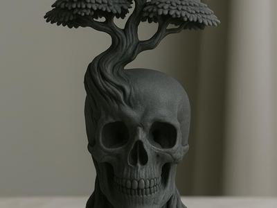 Tree of Life on Skull – Symbolic 3D Sculpture