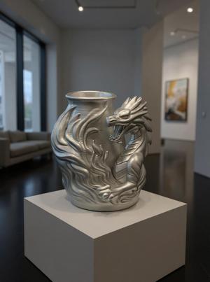 Platinum Wyrm – Silver Flame Dragon Vase