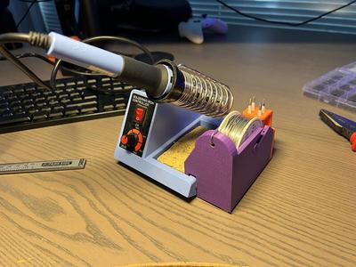 Soldering station solder roll holder, soldering iron tip holder