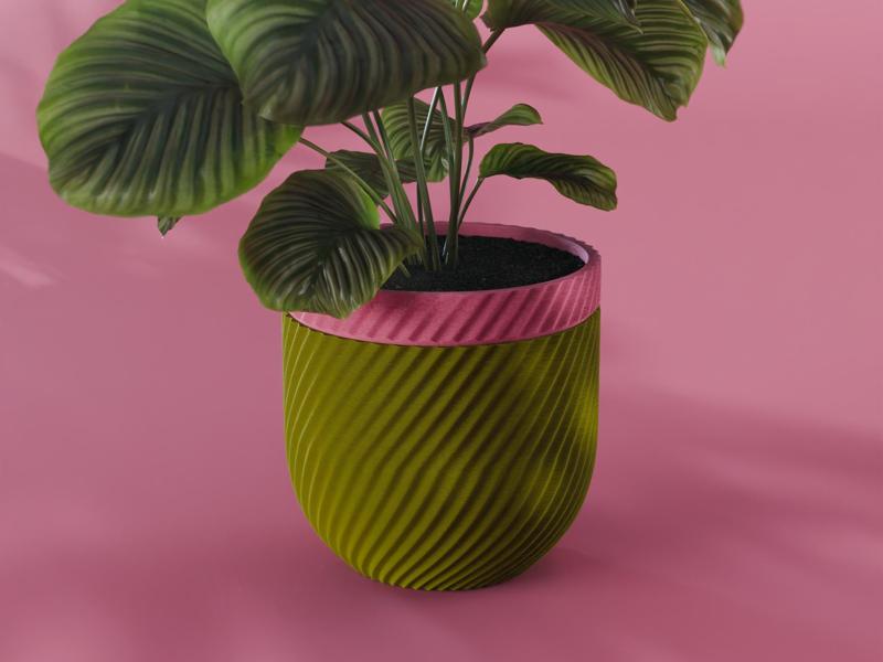 Kaze Planter Pot, Wavy Diagonal | Small, Medium, Large | Self Watering and Drip Tray 