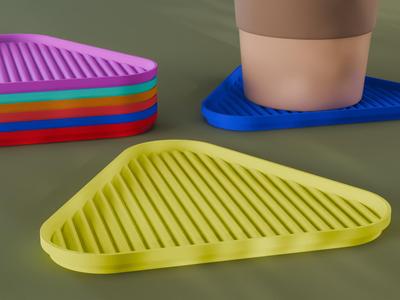 Stackable Scalloped Triangle Coaster Set 3D Print STL File | 3 Sizes 