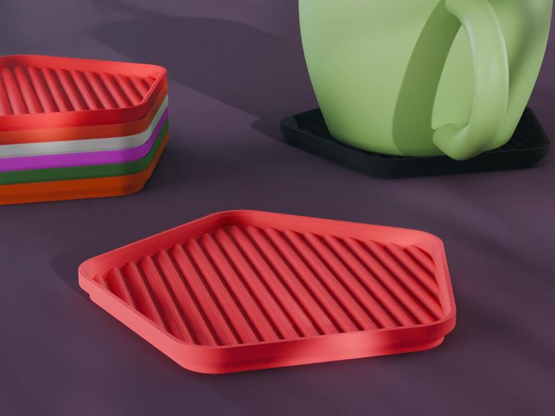 Stackable Scalloped Pentagon Coaster Set 3D Print STL File | 3 Sizes 