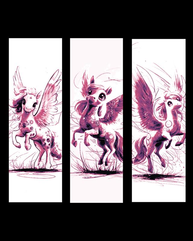 Sketch of a fun loving Pegasus friend - Flying Fun Times - Set of bookmarks