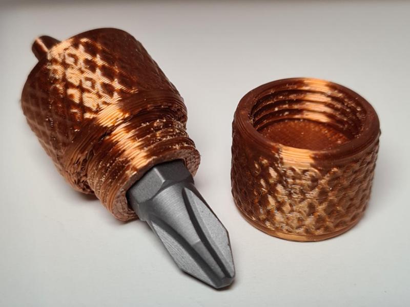 Small bit holder with magnet and container