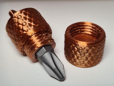 Small bit holder with magnet and container