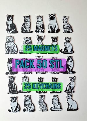 Pack 50 STL/3mf CATS kEYCHAINS+MAGNETS
