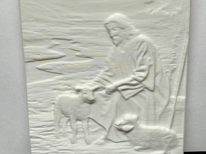 Jesus and Lambs Relief Sculpture