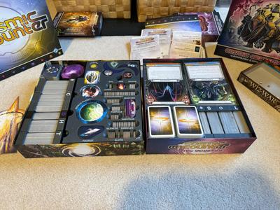 FFG Cosmic Encounter Insert (all expansions up to Odyssey, cards and powers sleeved)