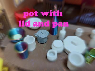 Pot with lid and pan, dollhouse sylvanian families