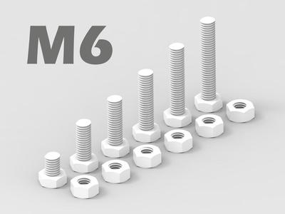 M6 Bolt and Nut - 6 variations / Tolerance Test /