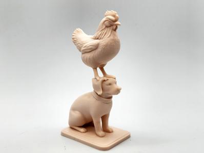 Chicken Standing on Dogs Head Figure