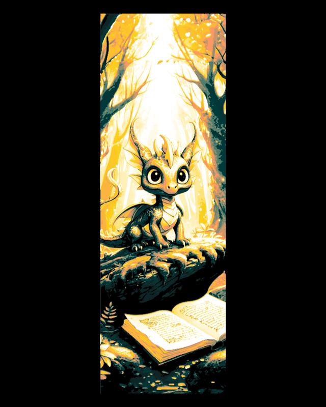 Sitting down for a little reading time - Young Dragon with Books set of Bookmarks