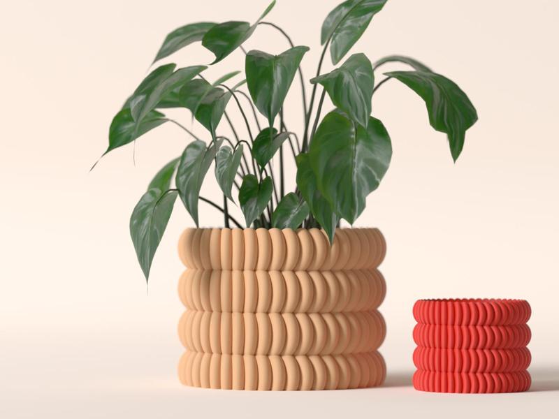 easy to print plant pot. Ribbed disk style planter