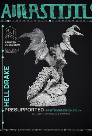 Hell Drake - Demon Dragon - PRESUPPORTED - Illustrated and Stats - 32mm scale 