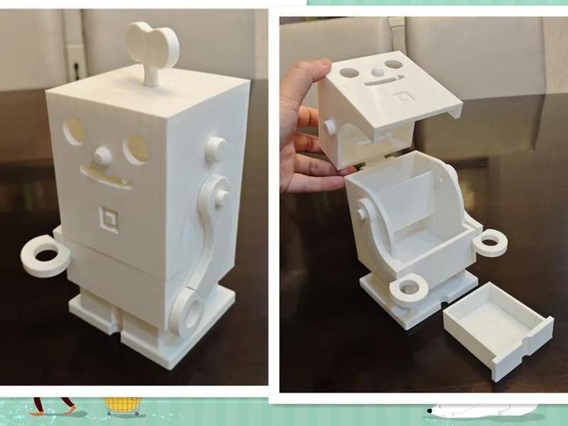 Japanese-Style Pen Holder Robot, Drawer-Style Storage Box, One-Click Printing, Easy Assembly, Color Separation for Painting, Children's Desk Stationery Organizer, Office Cartoon Square Storage Cabinet