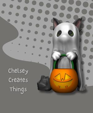 Ghost Cat w/ Jack-o'-Lantern
