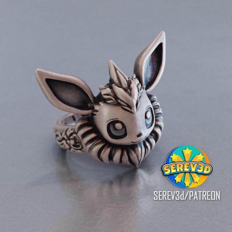 Eevee Ring and Pendant - Pokemon- 3D print STL and multicolor 3MF file