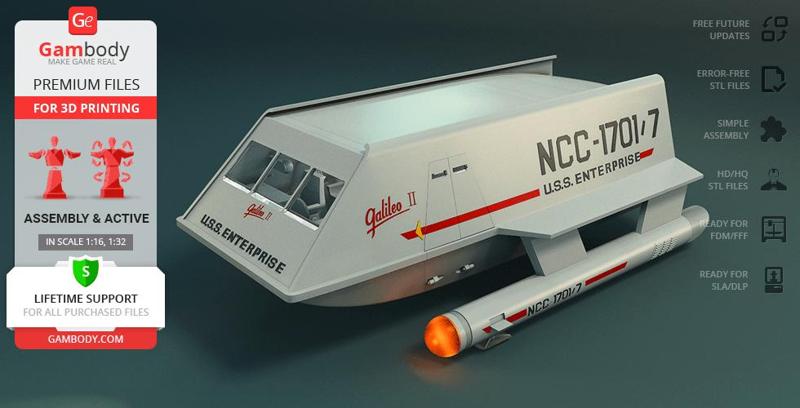 Galileo II Shuttlecraft - STL files for 3D Printing | Assembly + Active