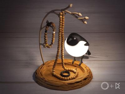Fluffy Birds - Magpie Lamp