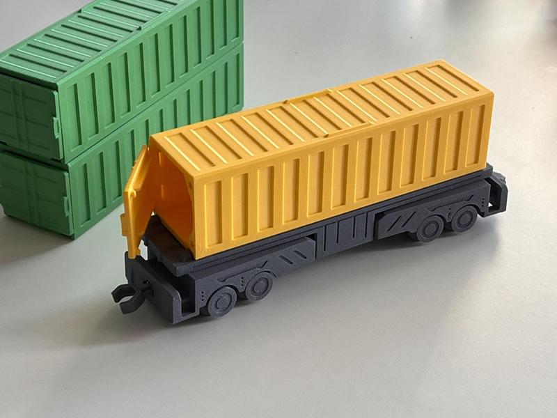 Flatcar Wagon with Container (Print in Place)