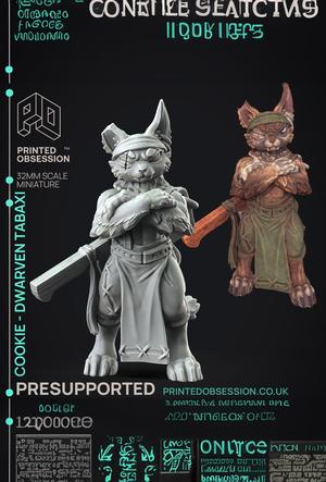 Cookie - Cat chef - Monster Hunting party - PRESUPPORTED - Illustrated and Stats - 32mm scale 