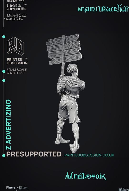 ombie Advertising - Undead NPC - PRESUPPORTED - Illustrated and Stats - 32mm scale