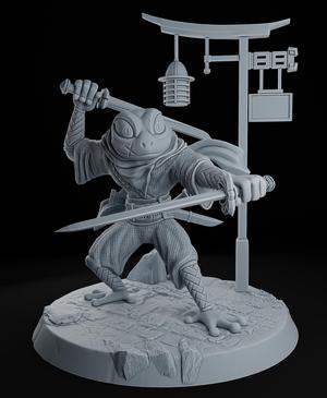 Samurai Ronin Frog Miniature + free Japanese style themed base + free dragon skull warhammer