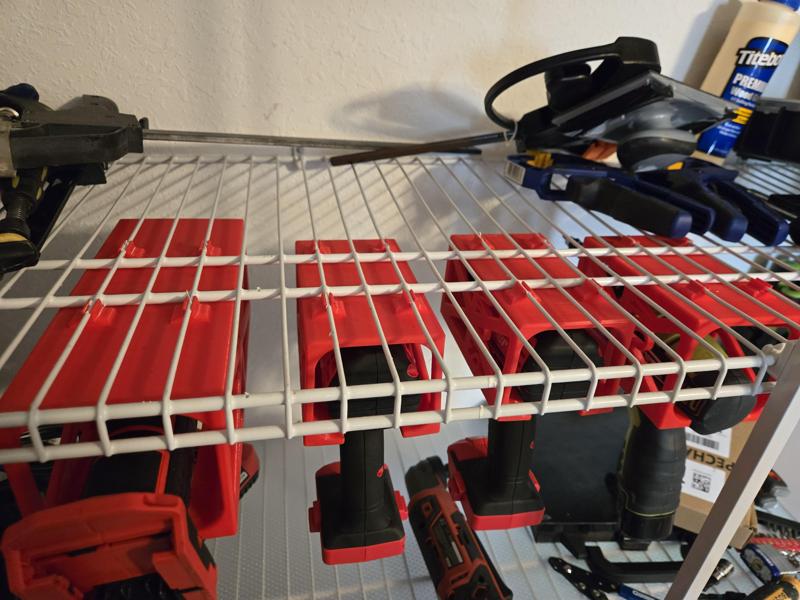 Power tool holder, Wire shelving click-on
