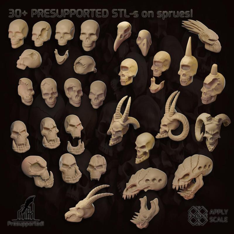 Skulls basing bits - Orc, Human, Cyclops, Bird, Demon