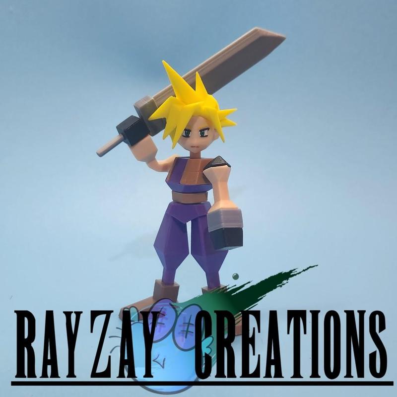 Cloud Strife from Final Fantasy VII low poly Action figure