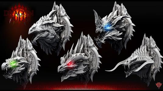 Red-Blue-Black-Green-White Dragon mounted heads (all 5 prismatics)(4 sizes)