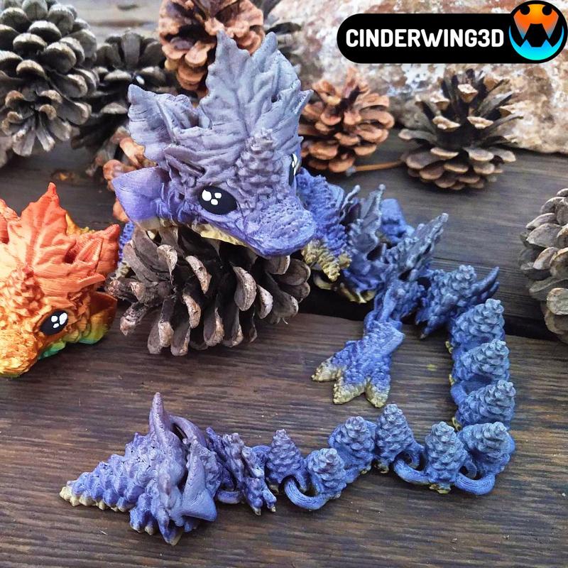 Baby Autumn Dragon, Artuculating Print in Place, Cinderwing3D, No Supports, Fall Baby Dragon
