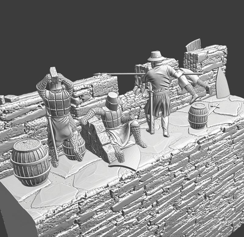 Medieval castle wall defense diorama