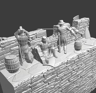 Medieval castle wall defense diorama