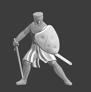 Medieval knight with sword in combat pose