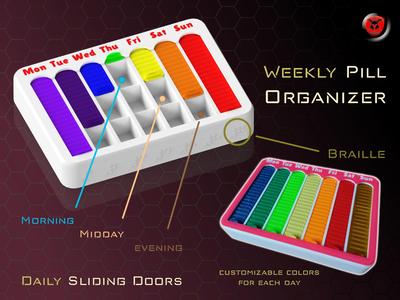 Pill Organizer Weekly Braille sliding doors 