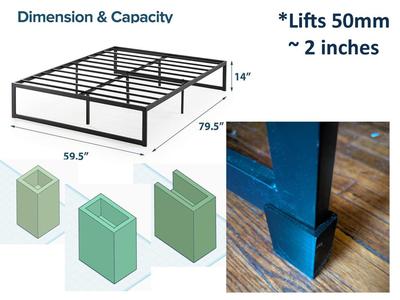 50mm (2 in) Bed Risers for Metal Bed Frame (Zinus + Others)