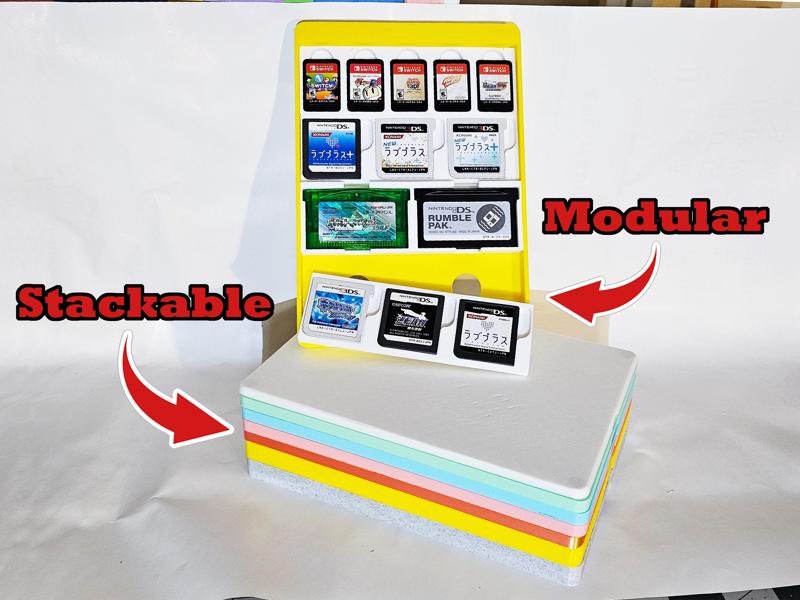 All-In-One Cartridge Holder for GB, GBA, DS, 3DS, and Switch. Modular and Stackable