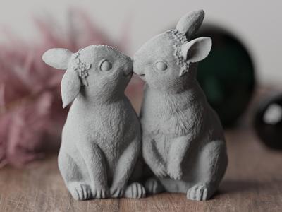 Cute easter Bunny kissing love floral sculpture