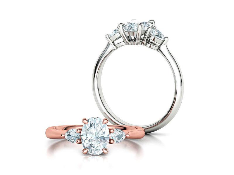 3 Stone Engagement Ring 1ct Gem 8x6 Oval Stone