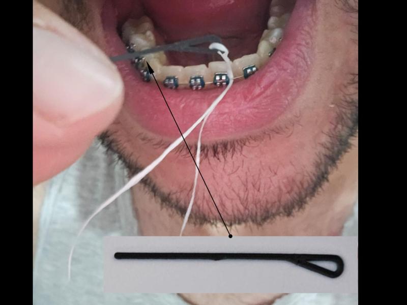 Dental floss threader for orthodontic braces