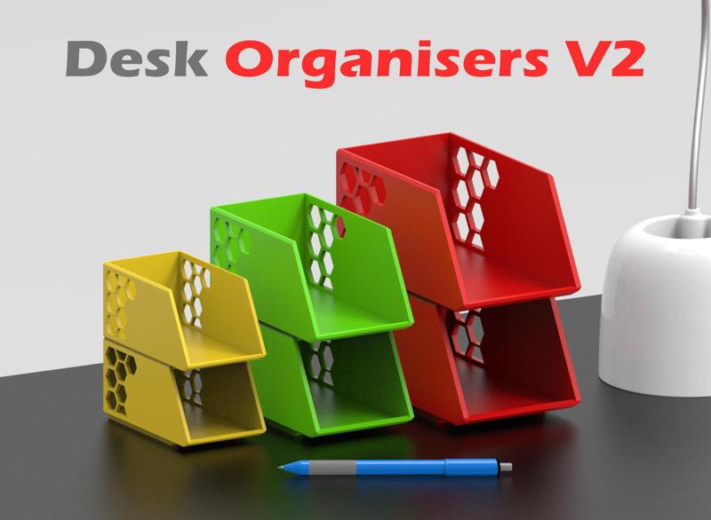 Stackable Work Desk Organiser V2, Open Design ( 3 variations )