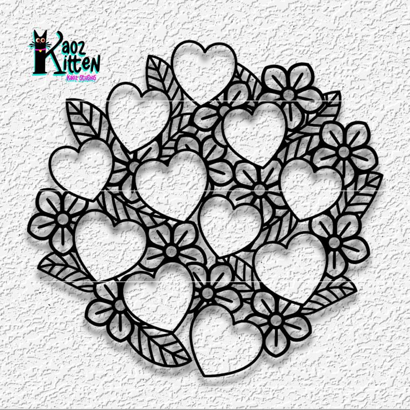 Hearts with Flowers Valentines Day Cluster wall art