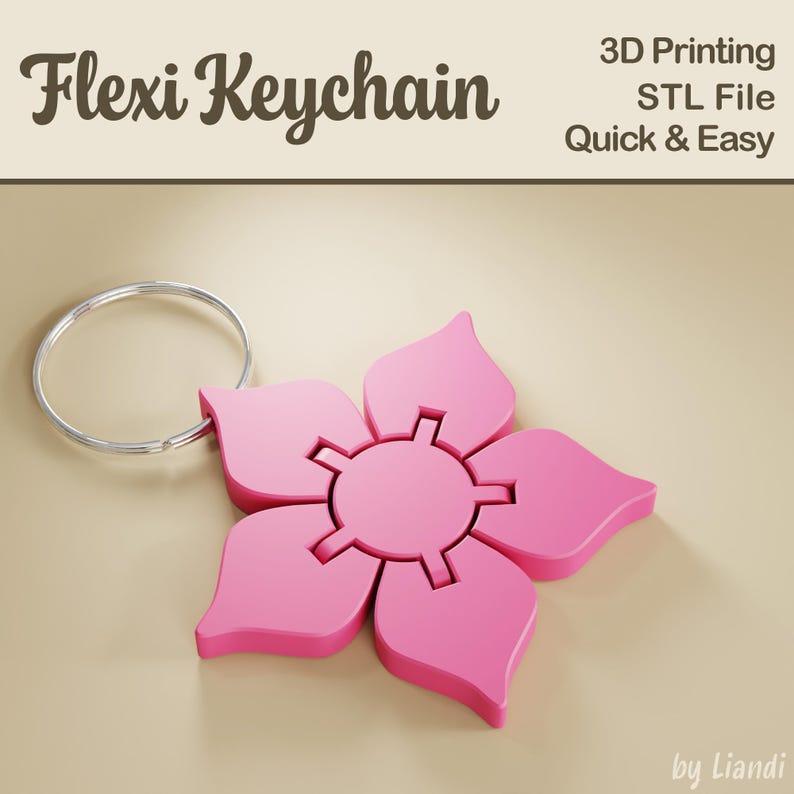 Flexi Flower STL Keychain – 3D Print File, Flexible Fidget Spring Keyring Bag Charm, Articulated, Digital Download for Commercial Use