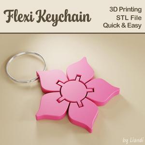 Flexi Flower STL Keychain – 3D Print File, Flexible Fidget Spring Keyring Bag Charm, Articulated, Digital Download for Commercial Use