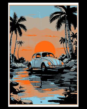 VW classic car - The little Bug enjoying a day at the beach - Wall art hueforge
