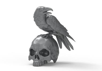 Crow sitting on a Skull