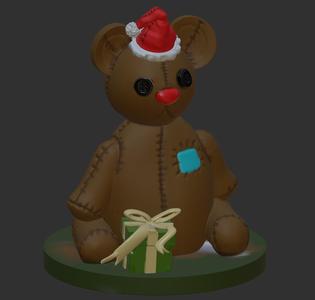 CHRISTMAS TEDDY WITH SANTA HAT AND PRESENT BOX