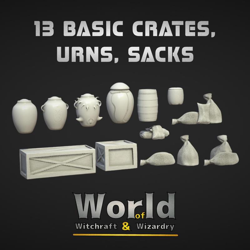 13 Basic Crates, Urns, Sacks, Barrel Set